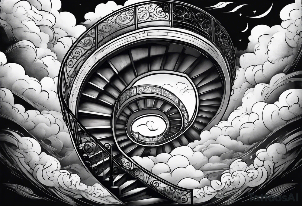 Waking spiral stair case into the clouds tattoo idea