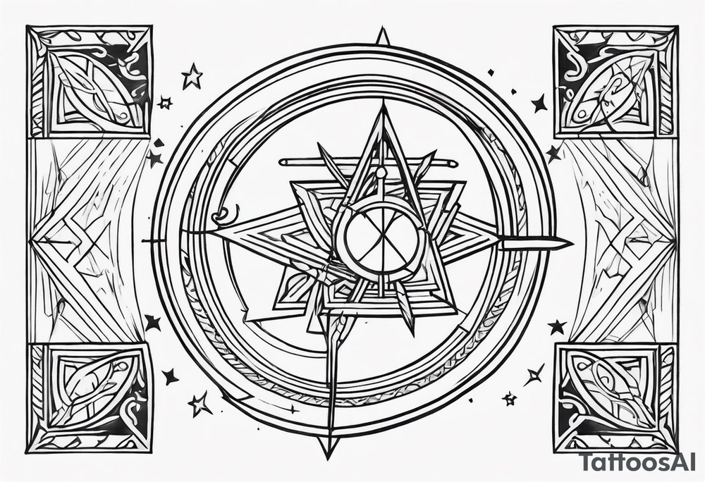 sagittarius symbol with designs for family surrounding it tattoo idea