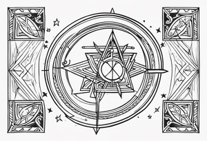 sagittarius symbol with designs for family surrounding it tattoo idea