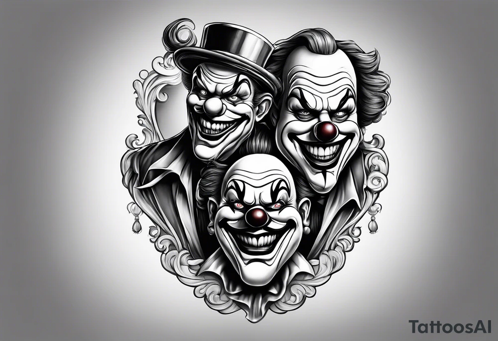 A clown holding the leg of another clown tattoo idea