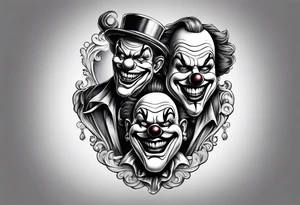 A clown holding the leg of another clown tattoo idea