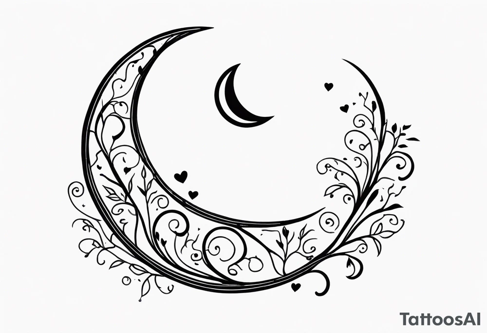 Crescent moon with a love heart inside with vines creeping down it tattoo idea