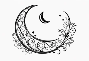 Crescent moon with a love heart inside with vines creeping down it tattoo idea