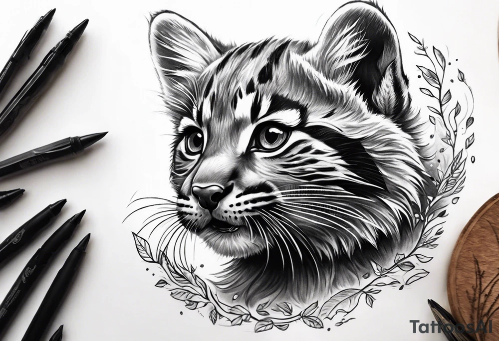 Super cute happy wildcat cub tattoo idea