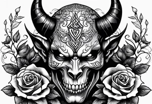 devil with roses and skull tattoo idea