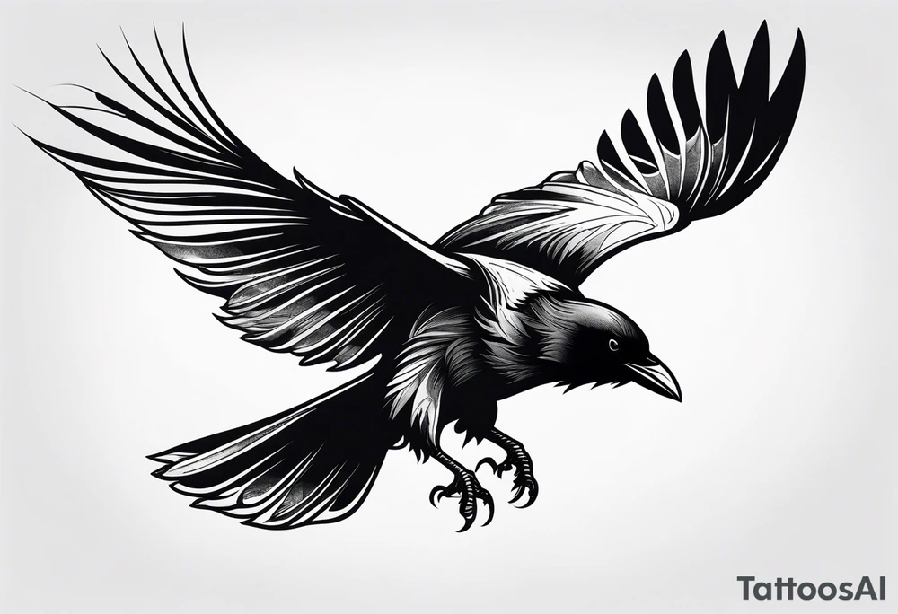 Dramatic Raven in Flight tattoo idea
