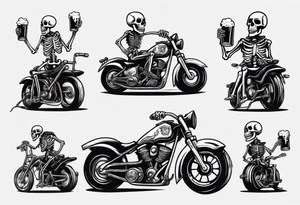 A skeleton on a motorcycle drinking a beer tattoo idea