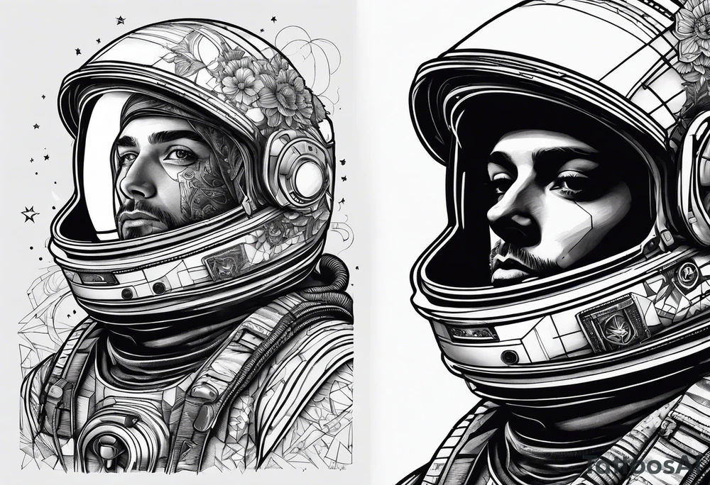 astronaut with a skelletal face tattoo idea