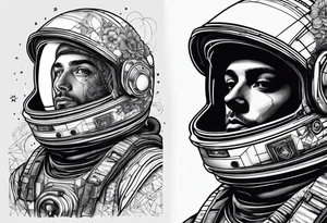 astronaut with a skelletal face tattoo idea