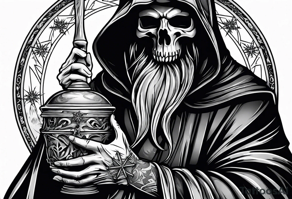 Grim reaper holding a snow flake tattoo idea
