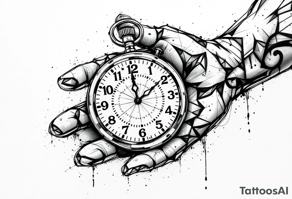 draw a stop watch time piece on the back of a hand opposite of the palm tattoo idea