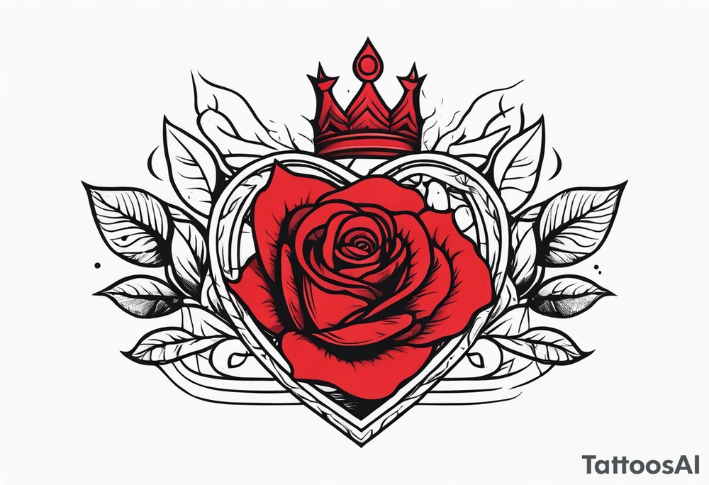 the red rose queen's crown with a heart tattoo idea
