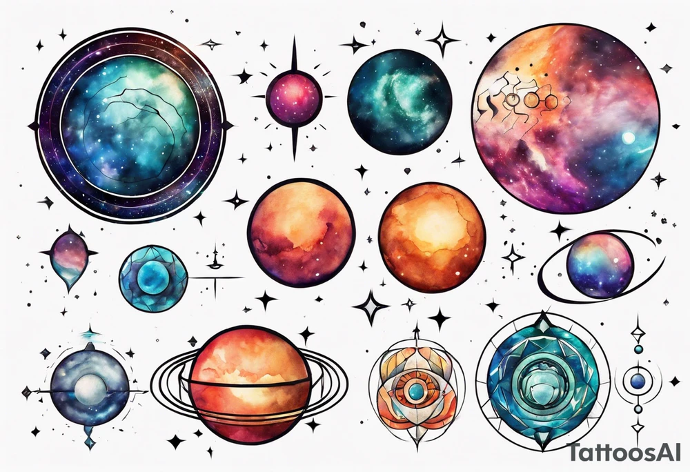 Planets in the style of chakra alignment tattoo idea