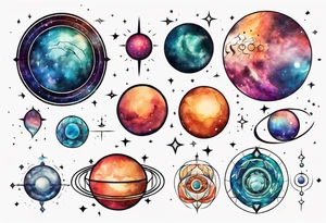 Planets in the style of chakra alignment tattoo idea