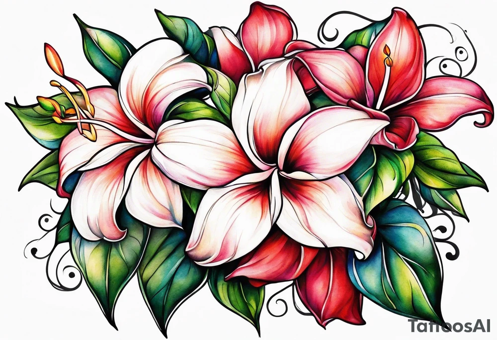 abstract mandevilla flowers on a vine tattoo idea