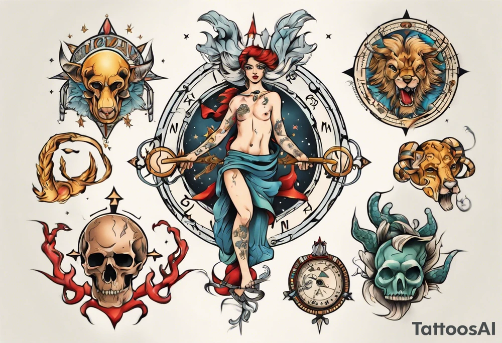 zodiac full arms tattoo idea