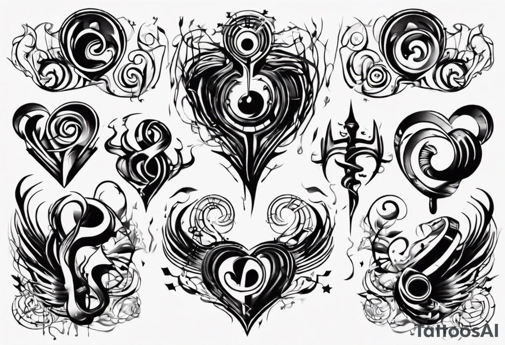 music stave hearth tattoo idea