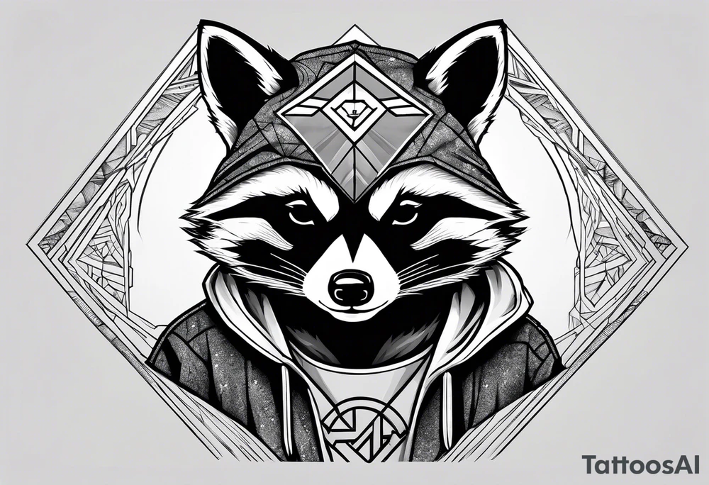 raccoon wearing a Superman hoodie tattoo idea