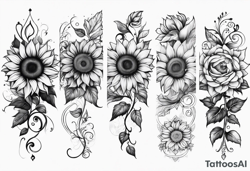 Leg sleeve sunflower tattoo idea