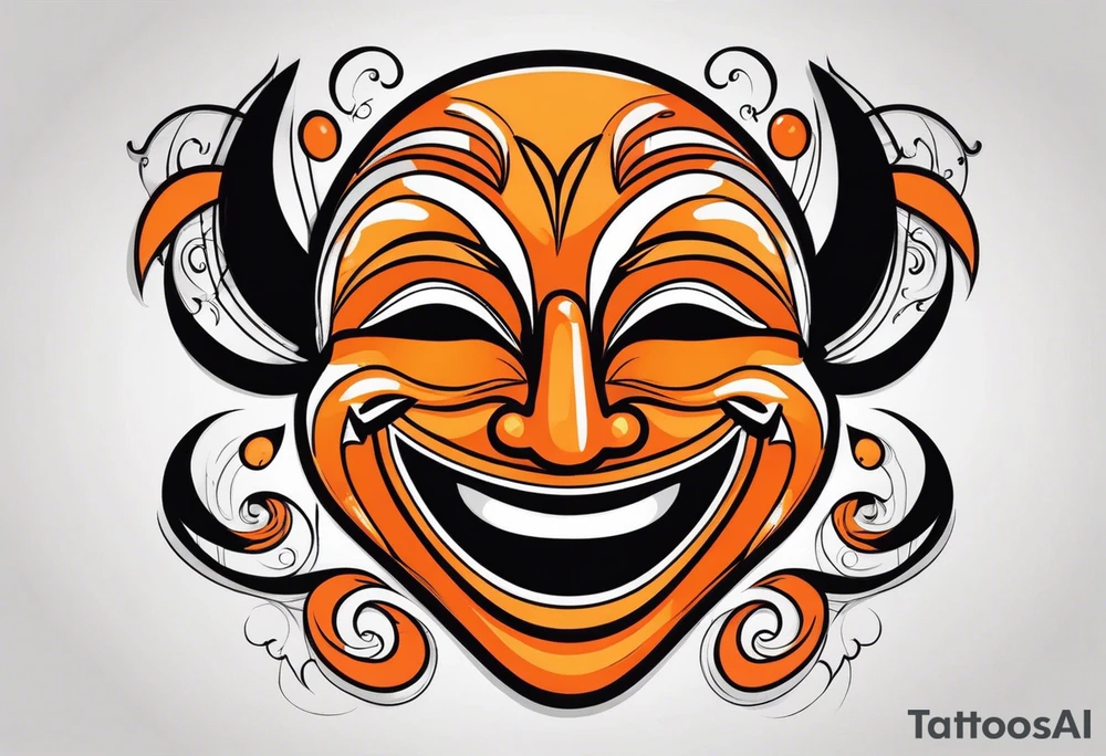 Laughing mask that is orange and black simplistic tattoo idea