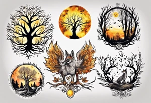 sonne, eule  wald, fuchs 
baum, sapere aude tattoo idea
