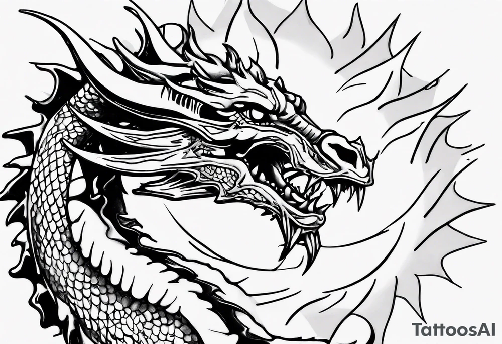 Dragón with the sun tattoo idea
