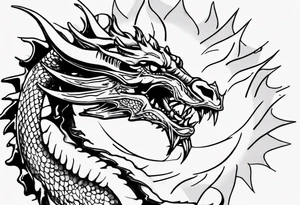 Dragón with the sun tattoo idea