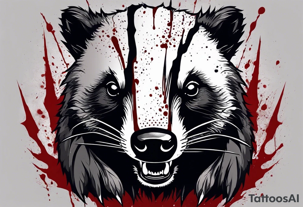 Draw me psychopath badger/Warrior with aggressive full body, killer face with a smile, very long nails and he attacks like a Bloody Gladiator to us and also, he has very deadly looking. He fights with his nails. Everybody scares after their first sight. Give me horror type Badger Tattoo. tattoo idea
