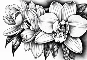 Cymbidium orchid with 2 roses tattoo idea