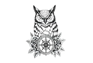 an owl,compass,roses, tattoo idea