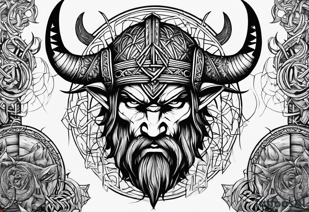 Make a viking shest tattoo dat cover the howl chest use the triple horns symbol and the web of wyrd symbol tattoo idea