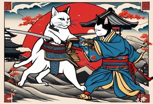 A siamese samurai cat slashing his enemy tattoo idea