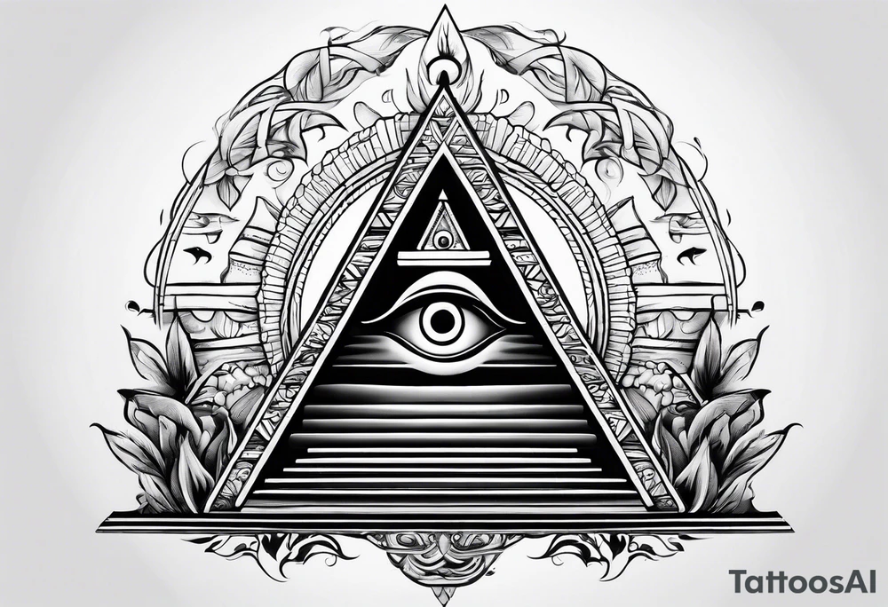 Pyramid with eye and flames tattoo idea
