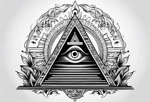 Pyramid with eye and flames tattoo idea