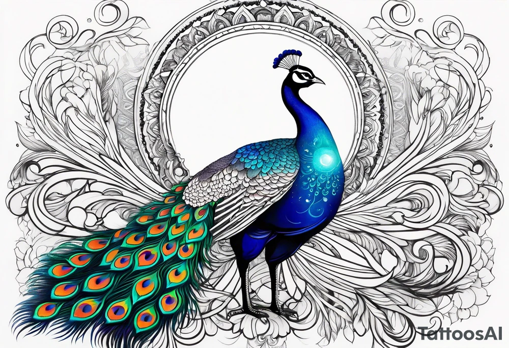 beautiful peacock with moon tattoo idea