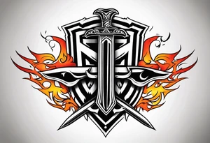 Valhalla on fire shield sword tattoo idea
