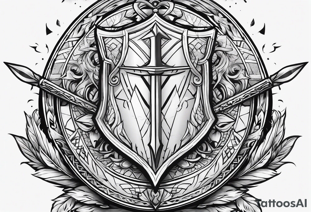 an outline of a spear and shield tattoo idea