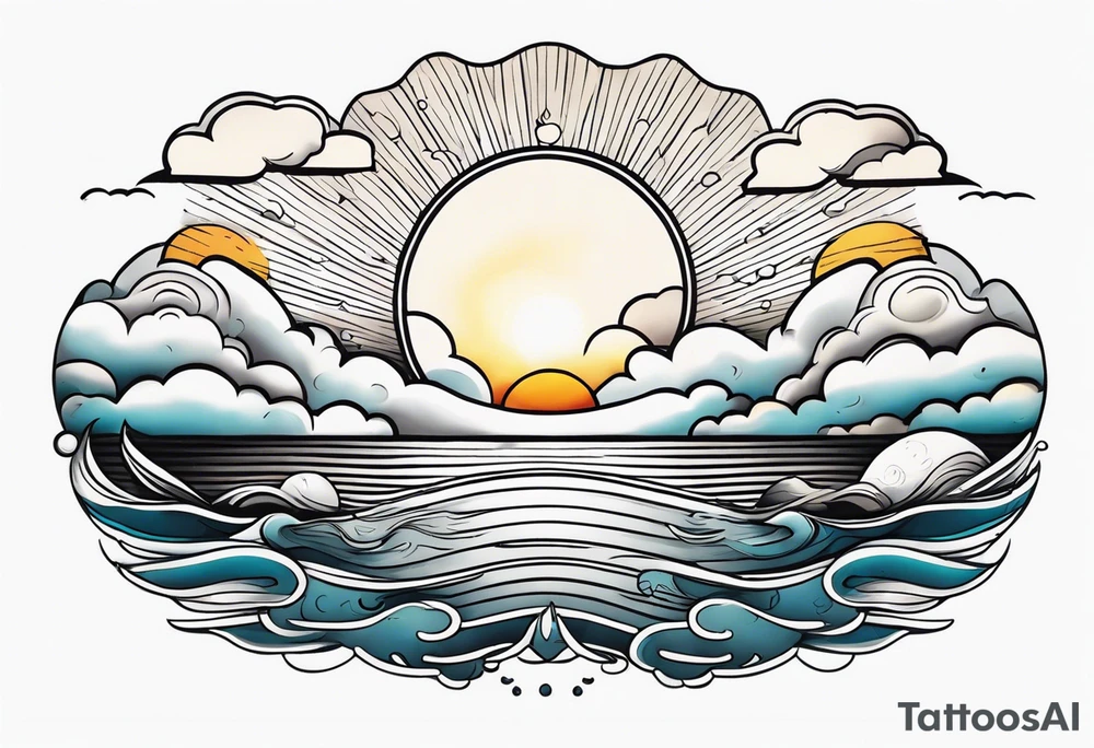 CLOUDS WITH SUN over ocean AMERICAN TRADITIONAL tattoo idea