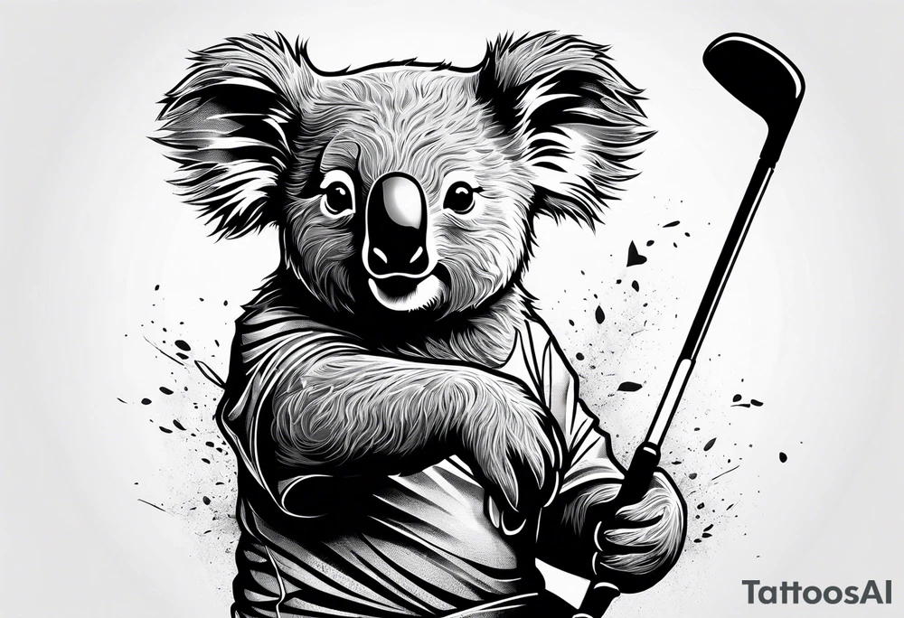 Koala swinging a golf club tattoo idea
