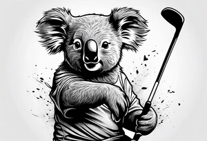 Koala swinging a golf club tattoo idea
