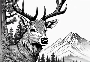 deer skull mountain trees tattoo idea