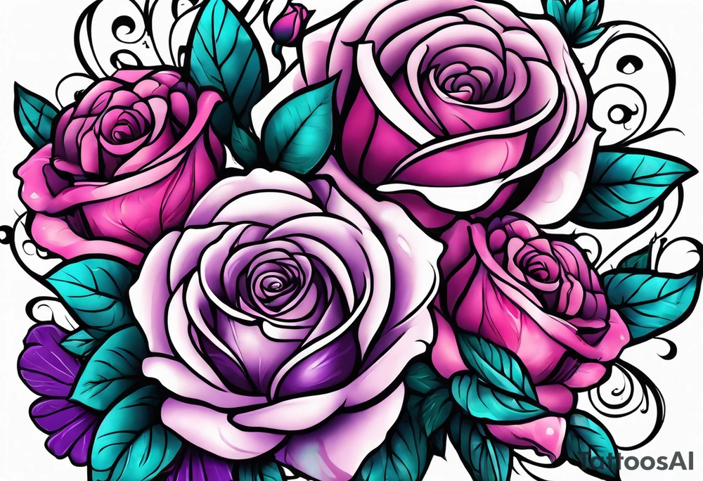 Dad, roses, teal, pink, purple tattoo idea