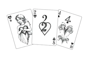 (Queen of hearts, 2 of hearts and 4 of hearts) playing cards tattoo idea
