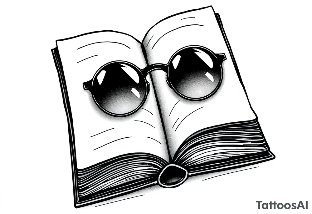 Open hard back book. large round glasses floating reading it tattoo idea