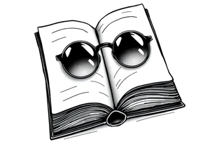 Open hard back book. large round glasses floating reading it tattoo idea