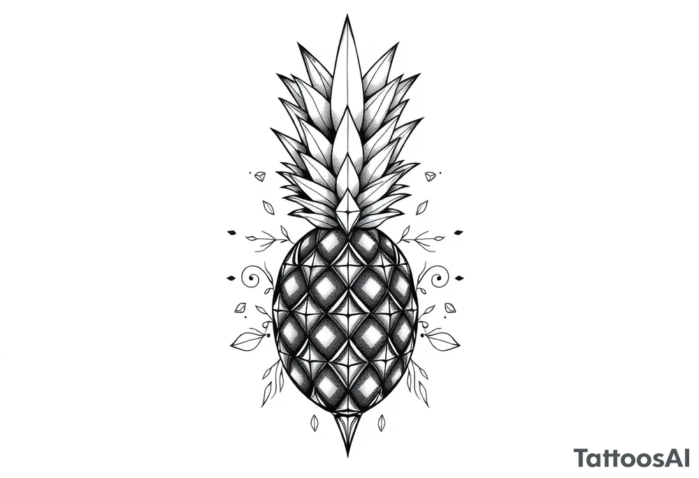 Design around a vagina and anus using a pineapple with diamonds and magestic, crown, vagina, anus, pubic tattoo idea