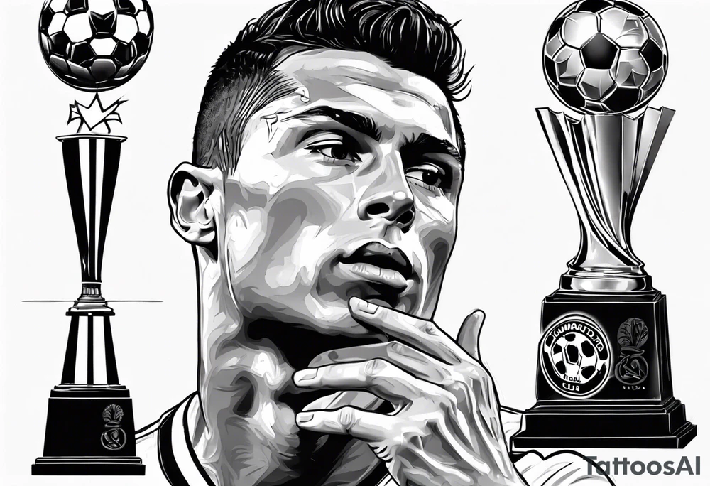 Cristiano Ronaldo kissing the champions league trophy tattoo idea