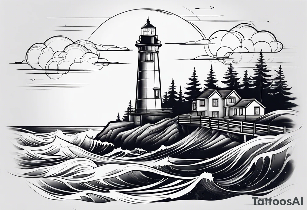 Lighthouse together with house tattoo idea