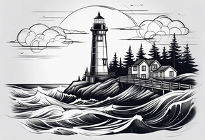 Lighthouse together with house tattoo idea