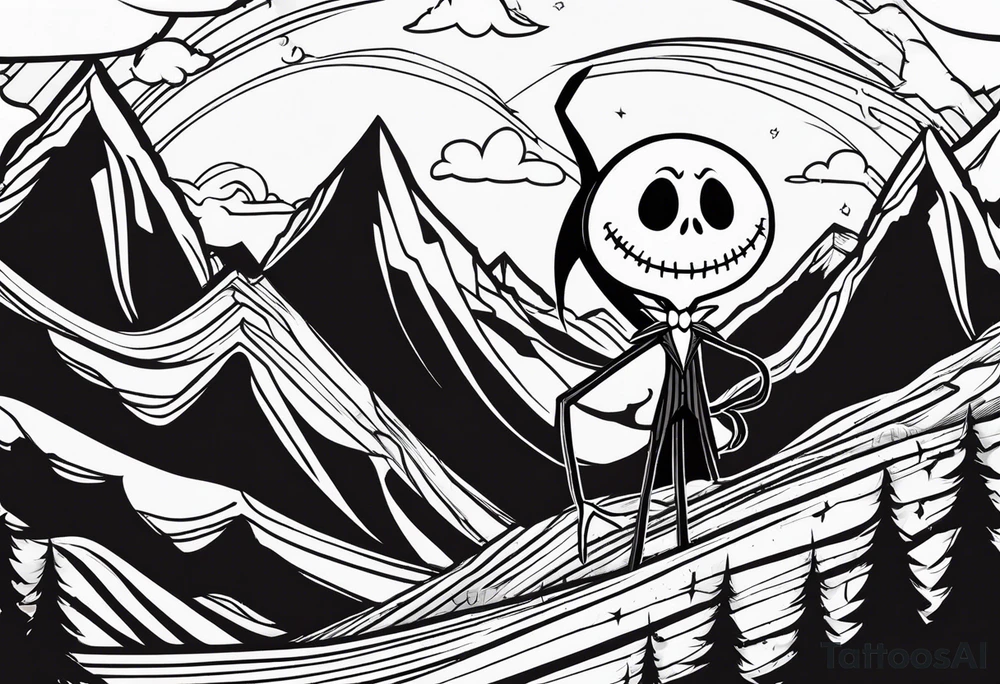jack skellington on the top of montain tattoo idea